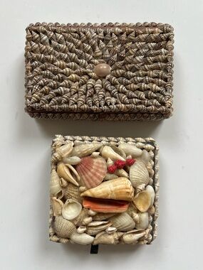 Vintage Seashell Trinket Boxes Coastal Beach Décor (Set of 2)